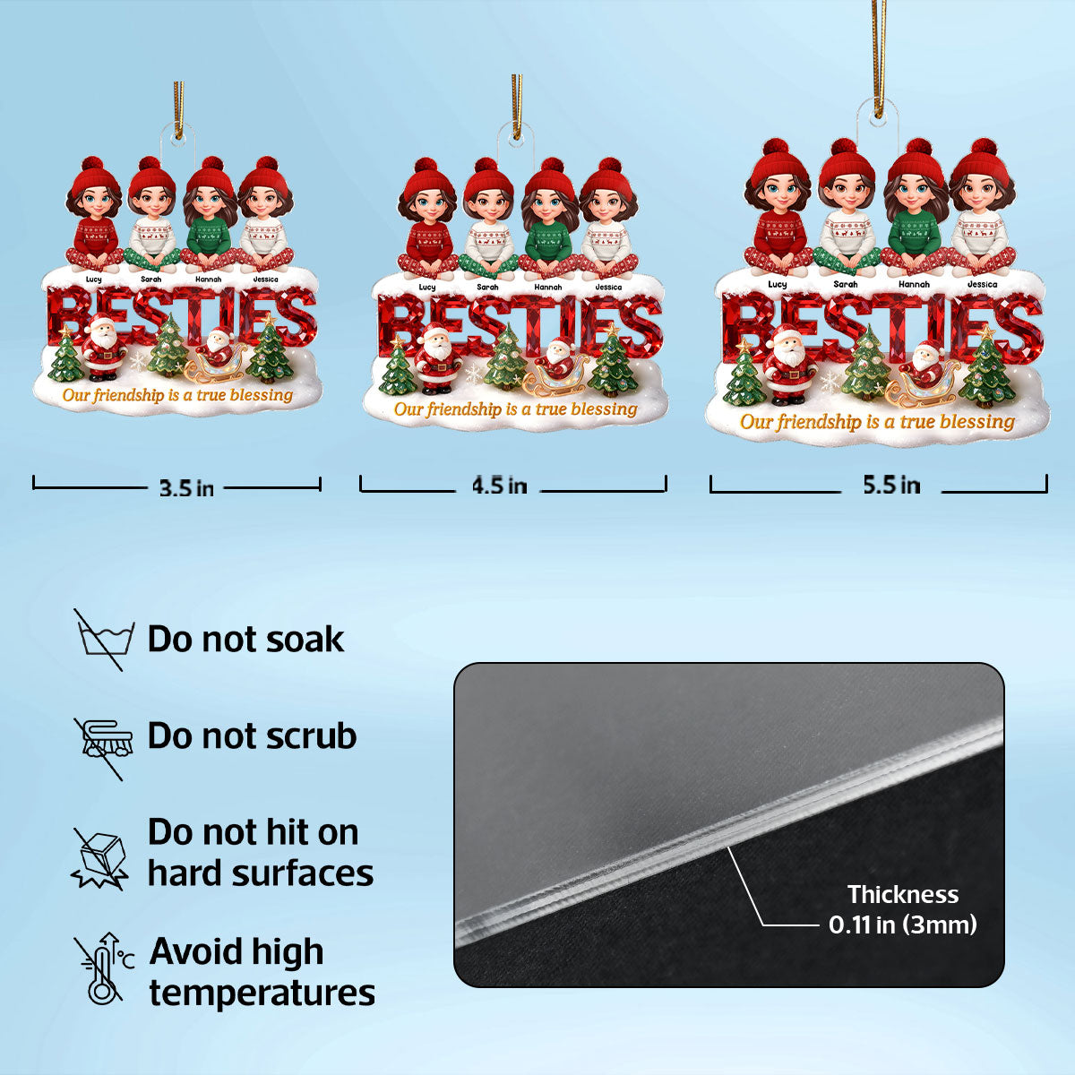 3D Crystal Effect Besties Our Friendship Is A True Blessing Christmas - Personalized Acrylic Ornament - Gift For Best Friends