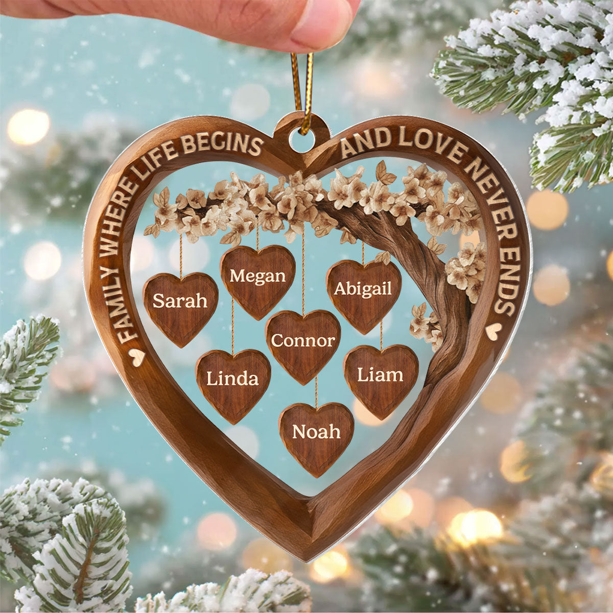 Family Where Life Begins and Love Never Ends - Personalized Acrylic Ornament - Thoughtful Christmas Gift for Loved Ones