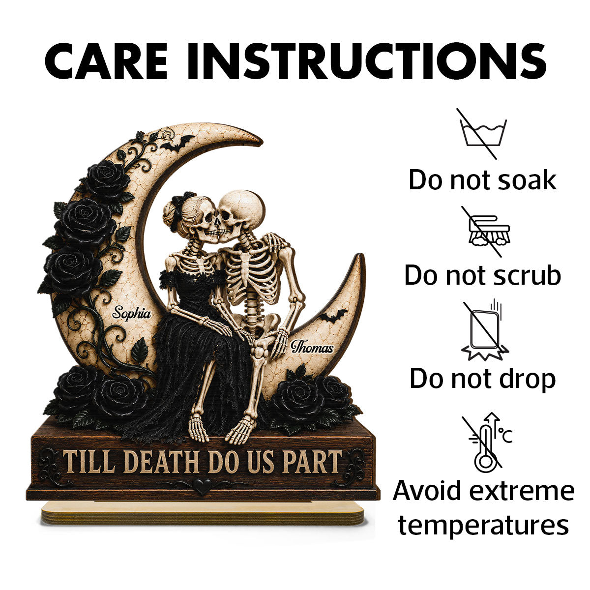 Till Death Do Us Part Skeleton Couple On Moon 2D Flat - Personalized 2-Layered Wooden Plaque - Halloween Decor For Couple