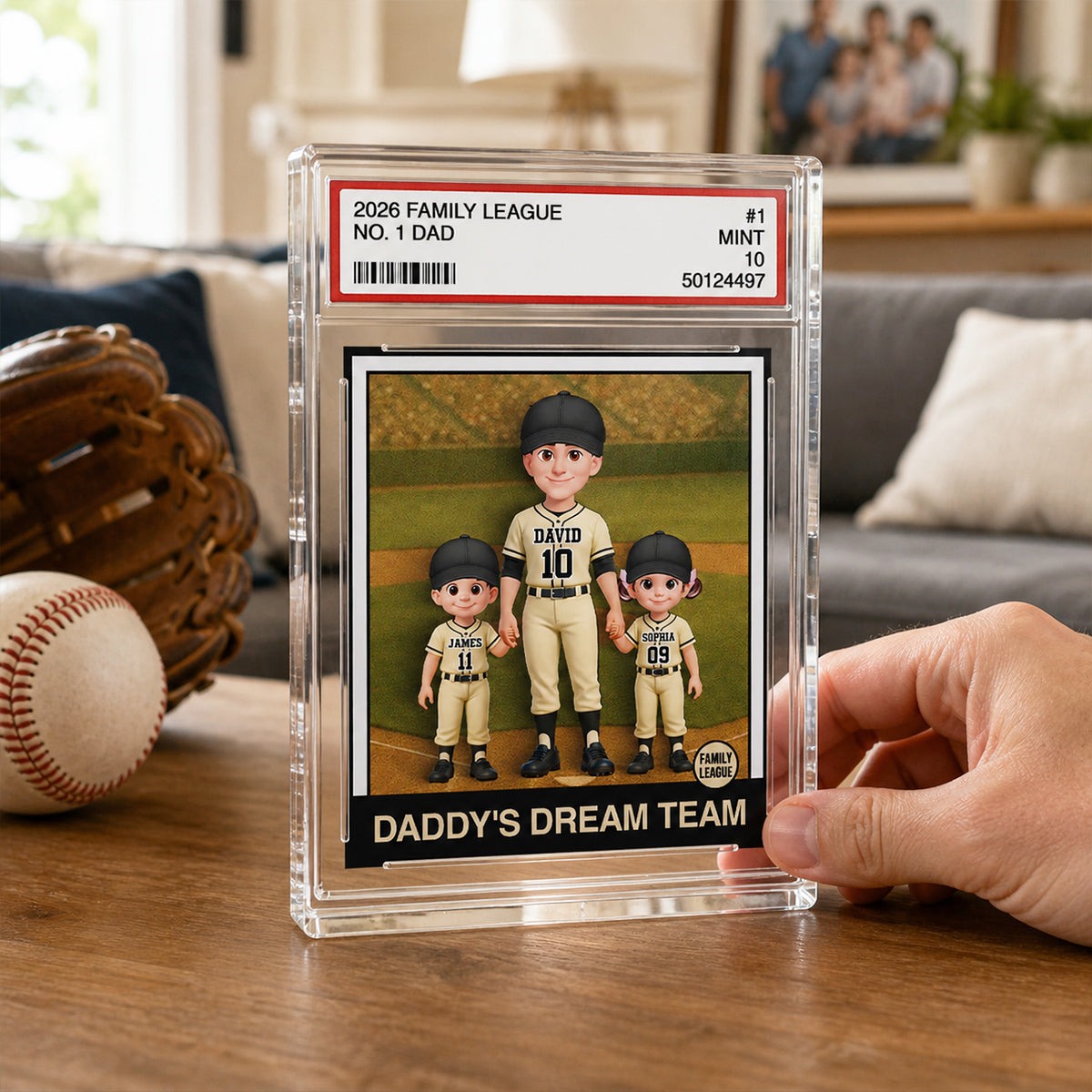 Baseball No. 1 Dad Man & Kids Trading Card Style - Personalized Acrylic Block Plaque -  Gift For Baseball Dad