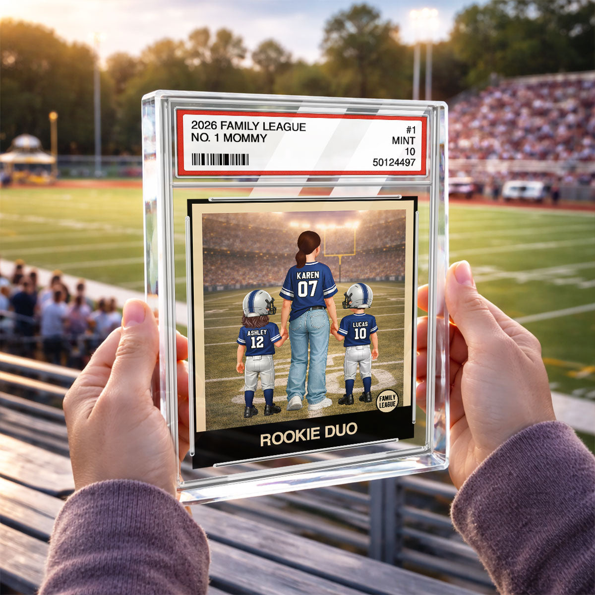 Rookie Duo Football Mom Trading Card - Personalized Acrylic Block Plaque - Mother's Day Gift, Gift For Football Mom