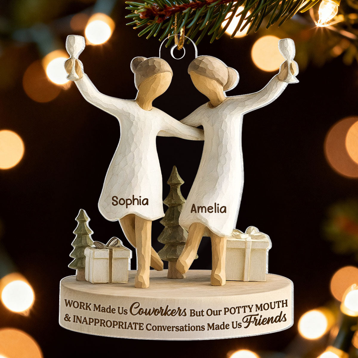 Work Made Us Coworkers - Personalized Acrylic Ornament - Funny Christmas Gift for Coworkers, Work Besties