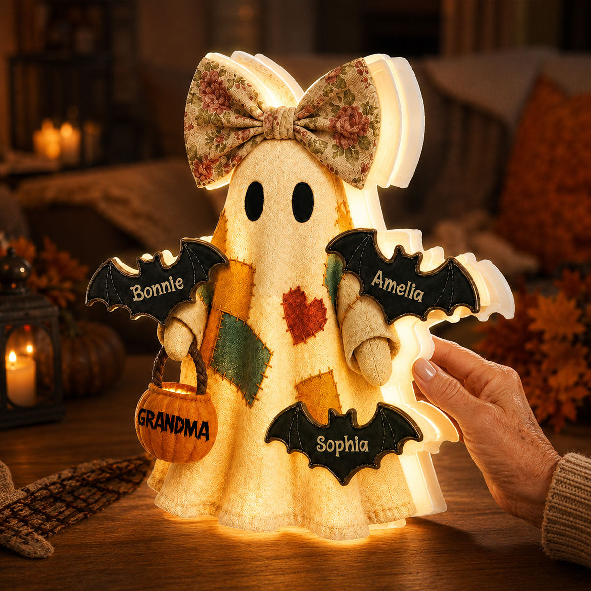 Vintage Patchwork Ghost Grandma - Personalized Light Box