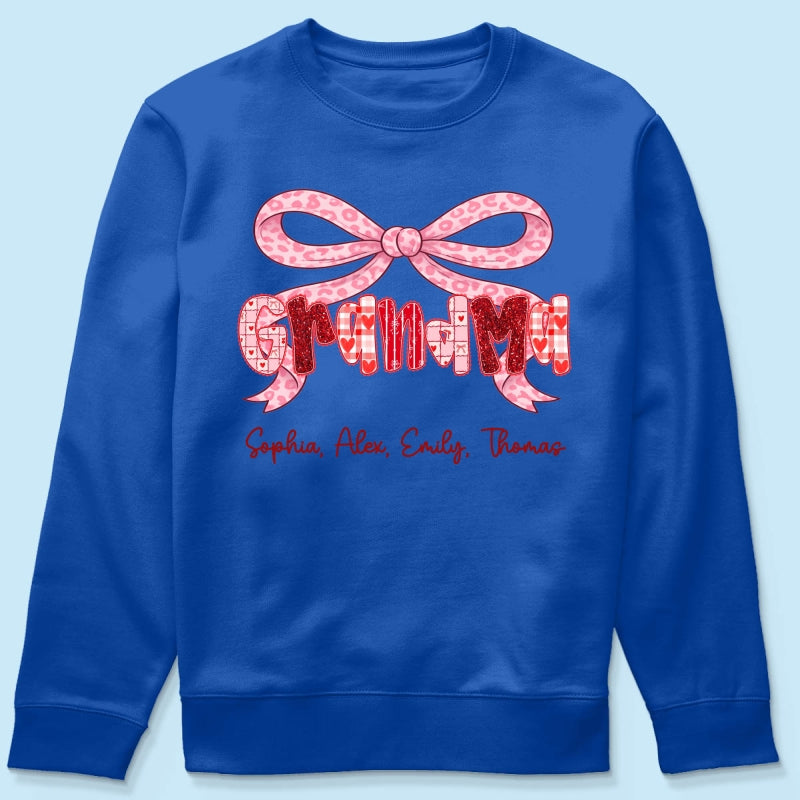 Preppy Valentine Pattern Grandma Mom Nana With Kids Name - Personalized Shirt - Valentine's Day Gift For Grandma