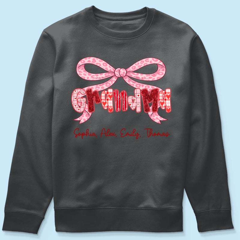 Preppy Valentine Pattern Grandma Mom Nana With Kids Name - Personalized Shirt - Valentine's Day Gift For Grandma