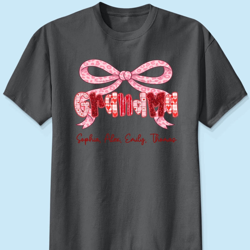 Preppy Valentine Pattern Grandma Mom Nana With Kids Name - Personalized Shirt - Valentine's Day Gift For Grandma