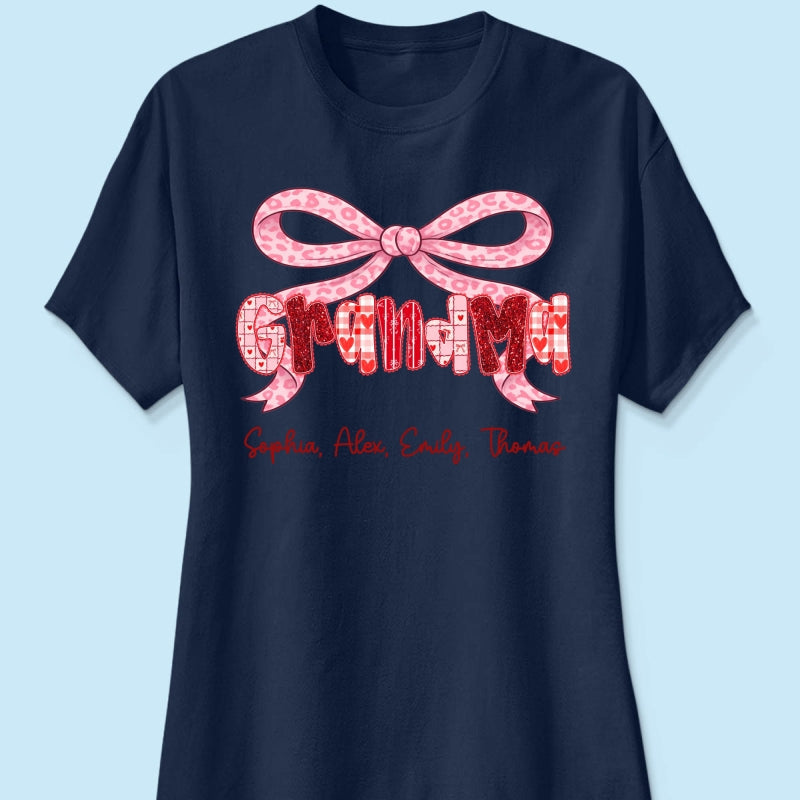 Preppy Valentine Pattern Grandma Mom Nana With Kids Name - Personalized Shirt - Valentine's Day Gift For Grandma