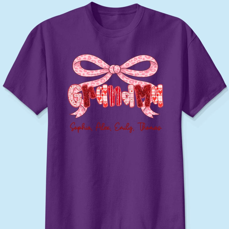 Preppy Valentine Pattern Grandma Mom Nana With Kids Name - Personalized Shirt - Valentine's Day Gift For Grandma