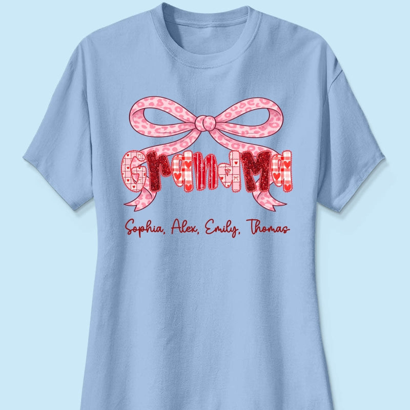 Preppy Valentine Pattern Grandma Mom Nana With Kids Name - Personalized Shirt - Valentine's Day Gift For Grandma