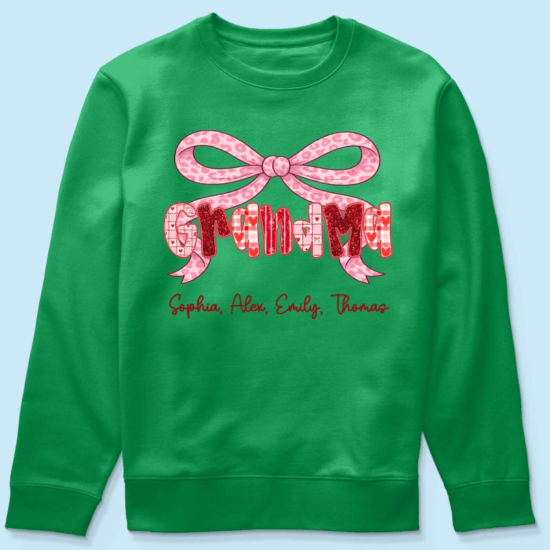 Preppy Valentine Pattern Grandma Mom Nana With Kids Name - Personalized Shirt - Valentine's Day Gift For Grandma