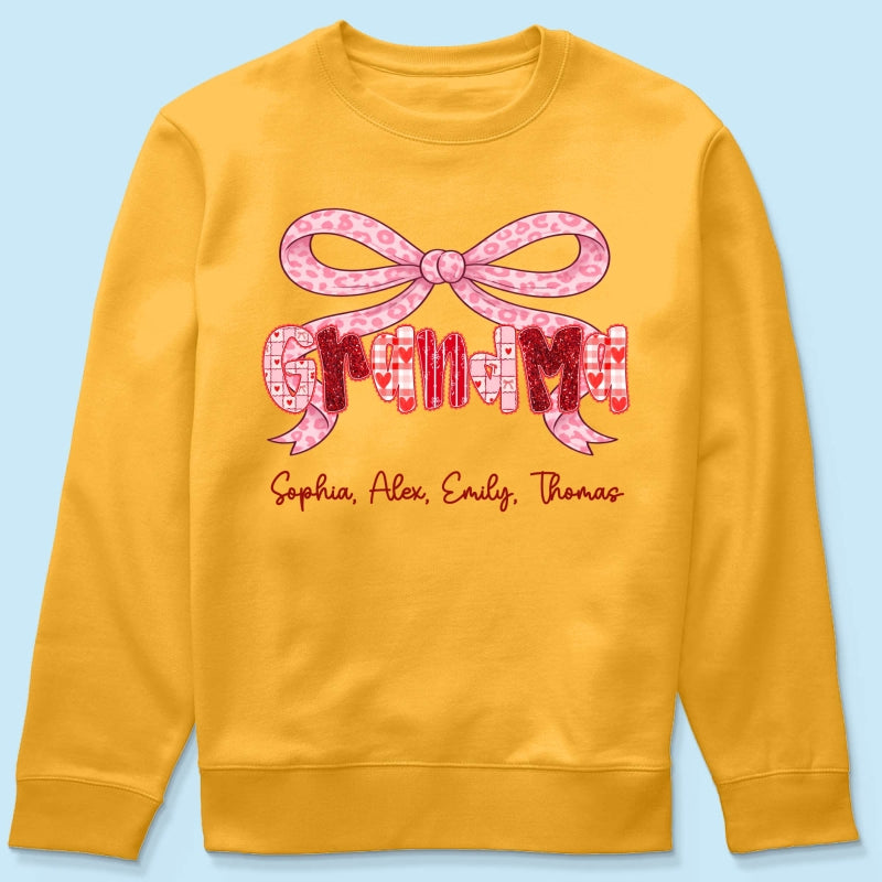 Preppy Valentine Pattern Grandma Mom Nana With Kids Name - Personalized Shirt - Valentine's Day Gift For Grandma