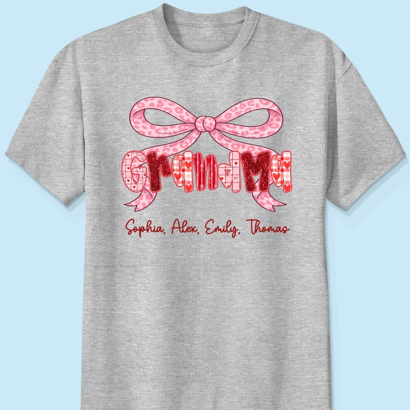 Preppy Valentine Pattern Grandma Mom Nana With Kids Name - Personalized Shirt - Valentine's Day Gift For Grandma