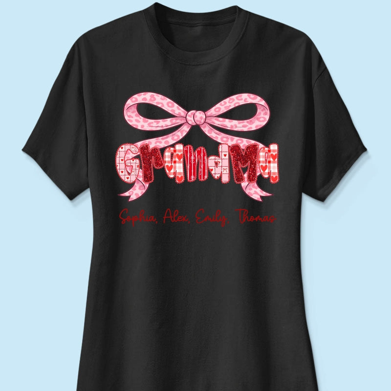 Preppy Valentine Pattern Grandma Mom Nana With Kids Name - Personalized Shirt - Valentine's Day Gift For Grandma