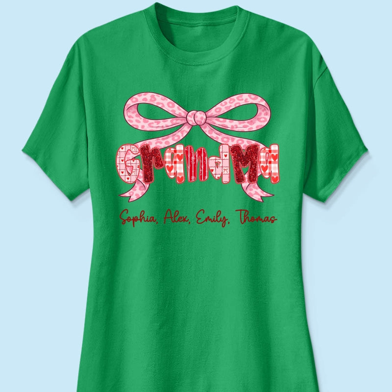 Preppy Valentine Pattern Grandma Mom Nana With Kids Name - Personalized Shirt - Valentine's Day Gift For Grandma