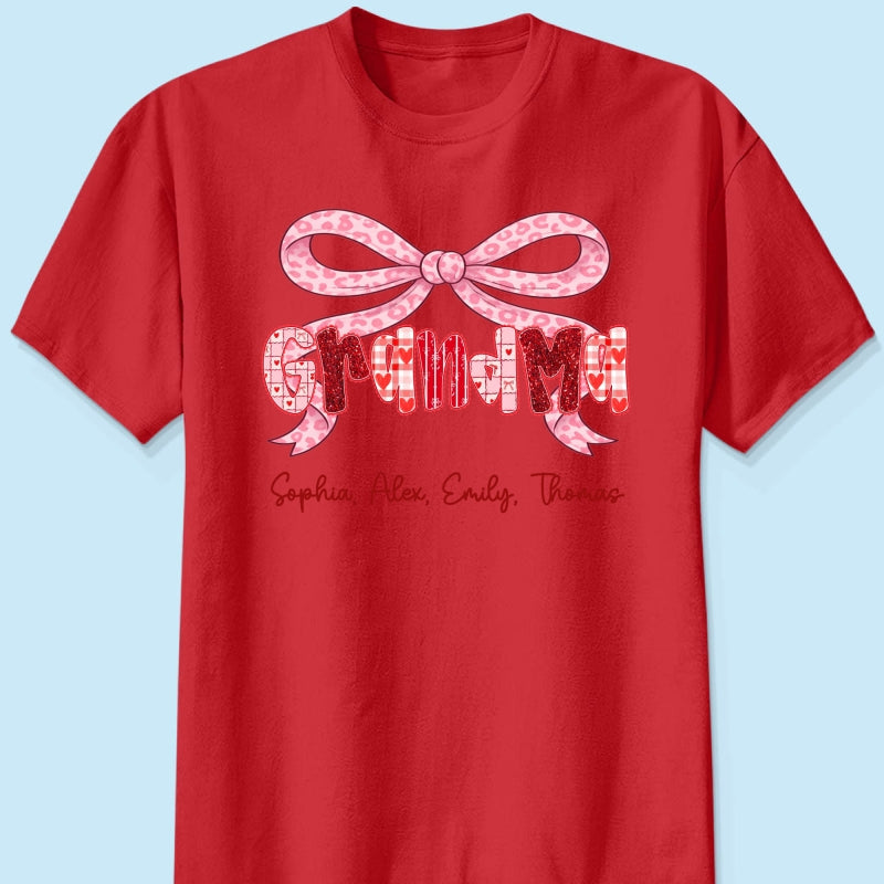 Preppy Valentine Pattern Grandma Mom Nana With Kids Name - Personalized Shirt - Valentine's Day Gift For Grandma