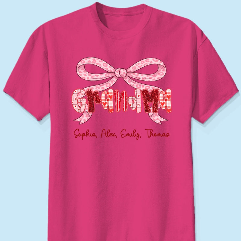 Preppy Valentine Pattern Grandma Mom Nana With Kids Name - Personalized Shirt - Valentine's Day Gift For Grandma