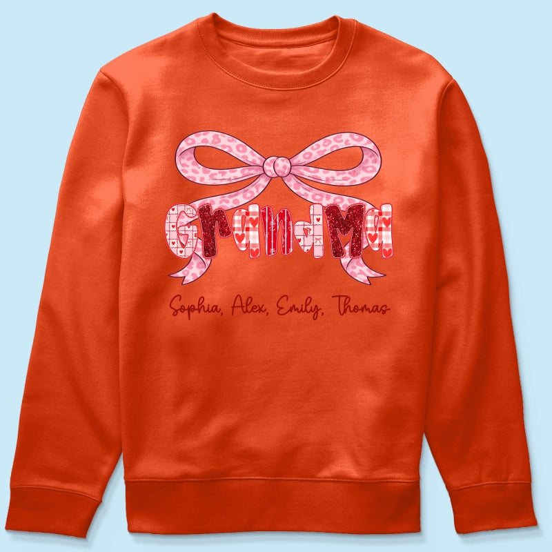 Preppy Valentine Pattern Grandma Mom Nana With Kids Name - Personalized Shirt - Valentine's Day Gift For Grandma