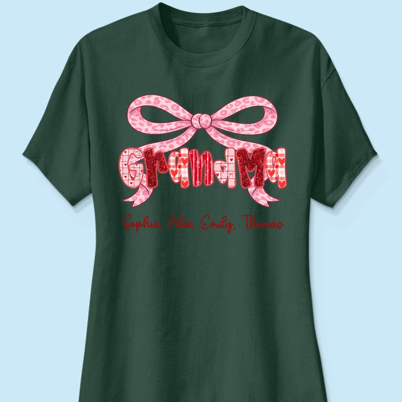 Preppy Valentine Pattern Grandma Mom Nana With Kids Name - Personalized Shirt - Valentine's Day Gift For Grandma