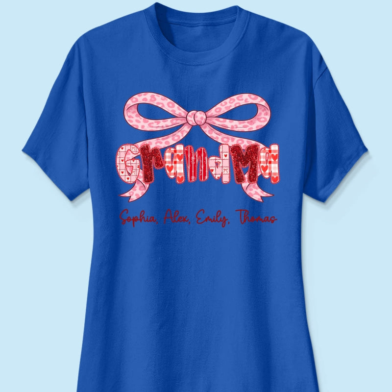 Preppy Valentine Pattern Grandma Mom Nana With Kids Name - Personalized Shirt - Valentine's Day Gift For Grandma