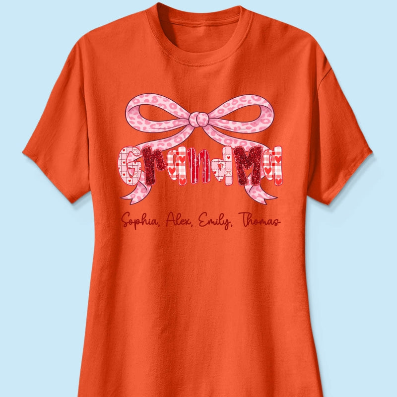 Preppy Valentine Pattern Grandma Mom Nana With Kids Name - Personalized Shirt - Valentine's Day Gift For Grandma