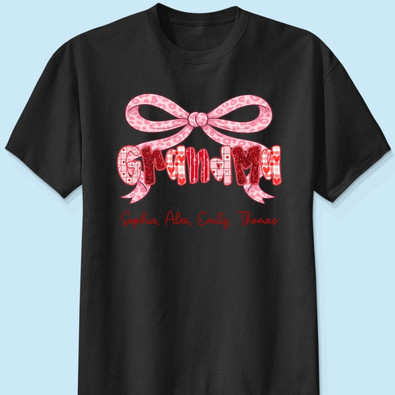 Preppy Valentine Pattern Grandma Mom Nana With Kids Name - Personalized Shirt - Valentine's Day Gift For Grandma