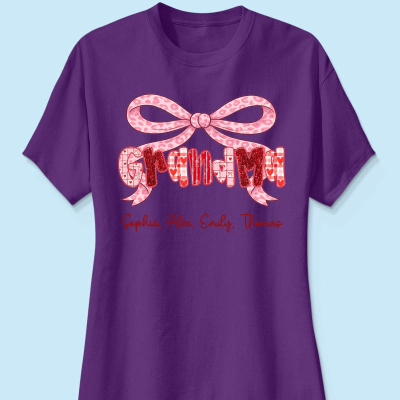 Preppy Valentine Pattern Grandma Mom Nana With Kids Name - Personalized Shirt - Valentine's Day Gift For Grandma