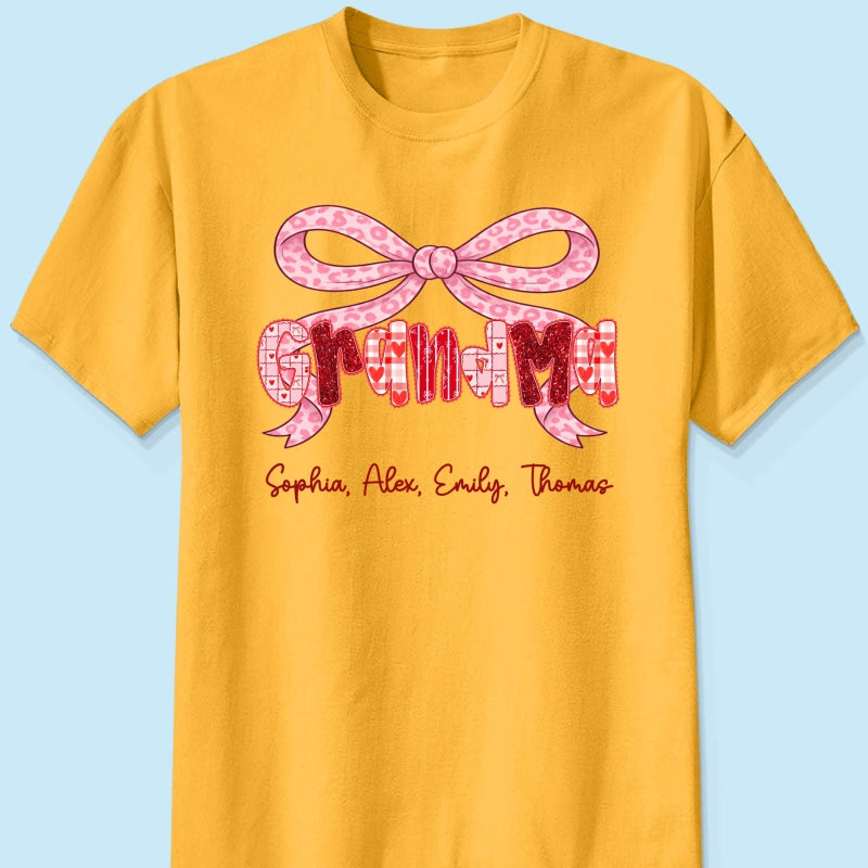 Preppy Valentine Pattern Grandma Mom Nana With Kids Name - Personalized Shirt - Valentine's Day Gift For Grandma
