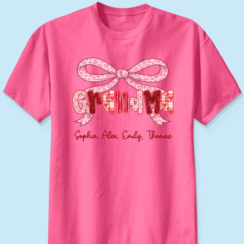Preppy Valentine Pattern Grandma Mom Nana With Kids Name - Personalized Shirt - Valentine's Day Gift For Grandma