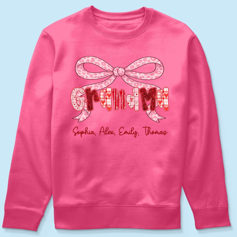 Preppy Valentine Pattern Grandma Mom Nana With Kids Name - Personalized Shirt - Valentine's Day Gift For Grandma