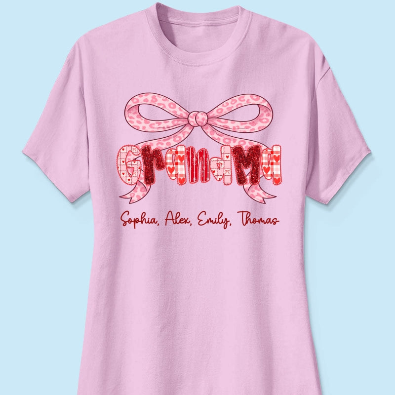 Preppy Valentine Pattern Grandma Mom Nana With Kids Name - Personalized Shirt - Valentine's Day Gift For Grandma