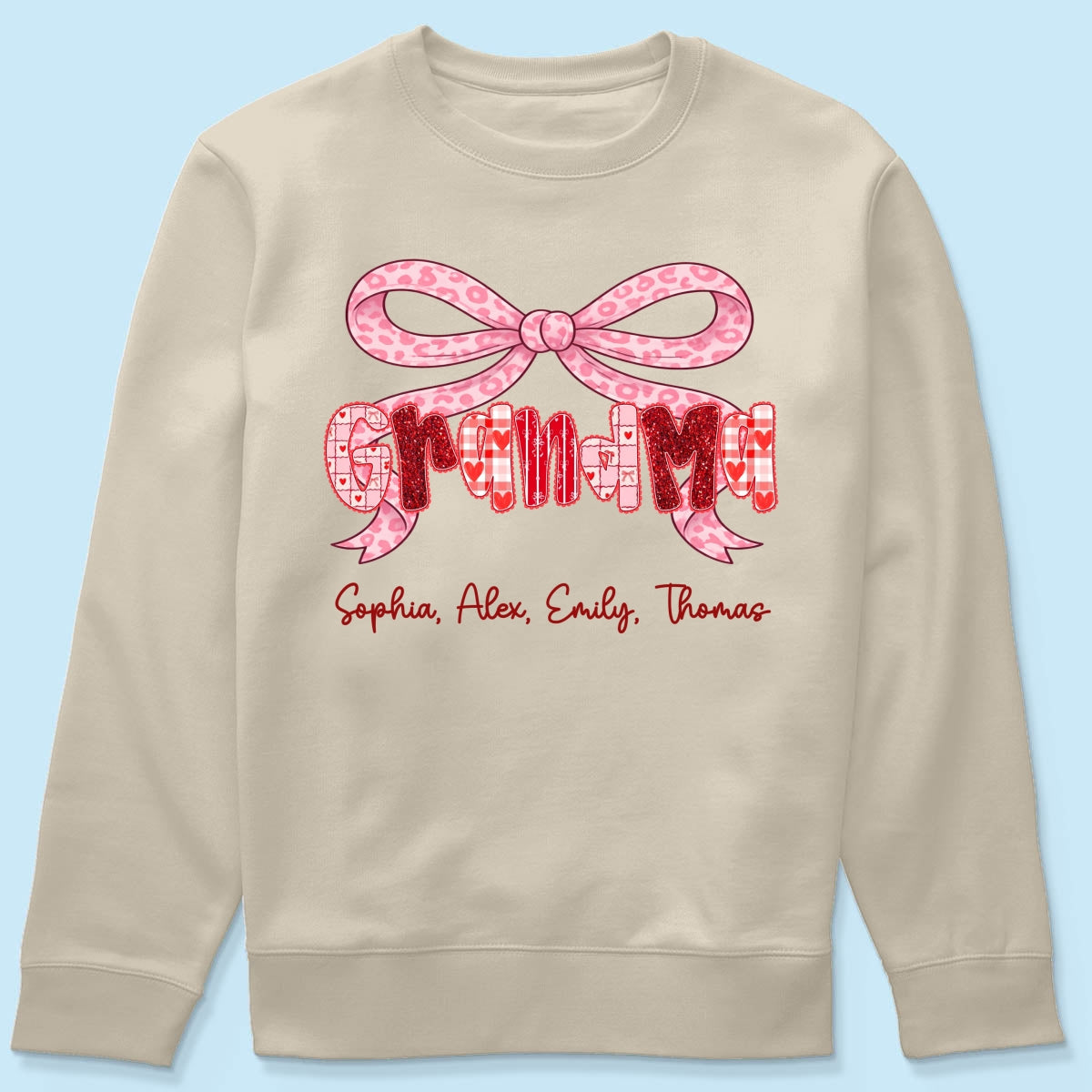 Preppy Valentine Pattern Grandma Mom Nana With Kids Name - Personalized Shirt - Valentine's Day Gift For Grandma