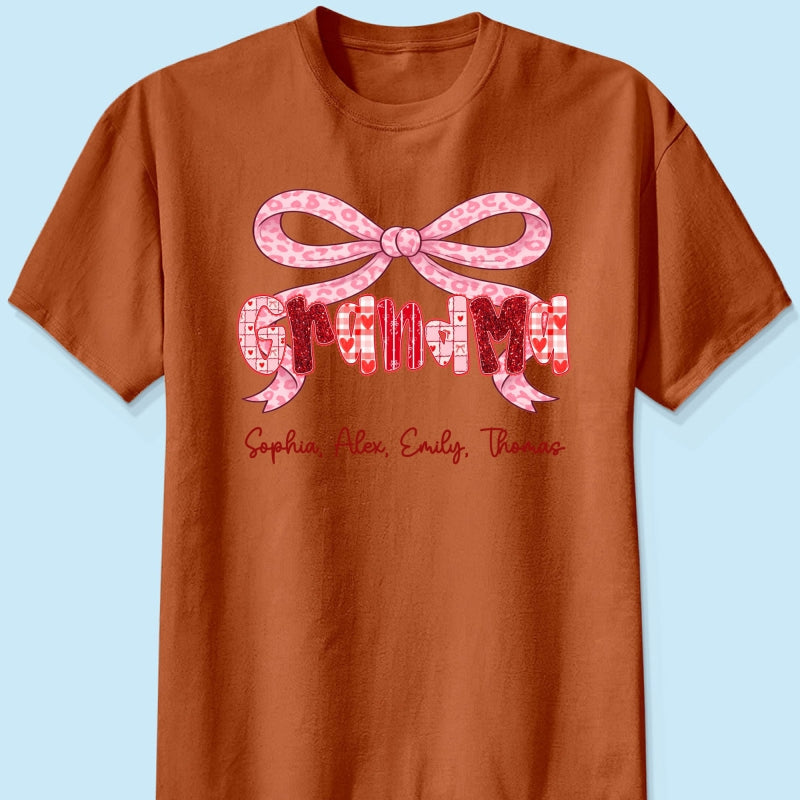 Preppy Valentine Pattern Grandma Mom Nana With Kids Name - Personalized Shirt - Valentine's Day Gift For Grandma