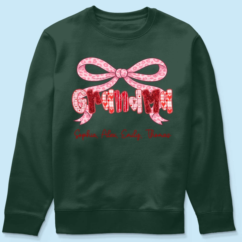 Preppy Valentine Pattern Grandma Mom Nana With Kids Name - Personalized Shirt - Valentine's Day Gift For Grandma