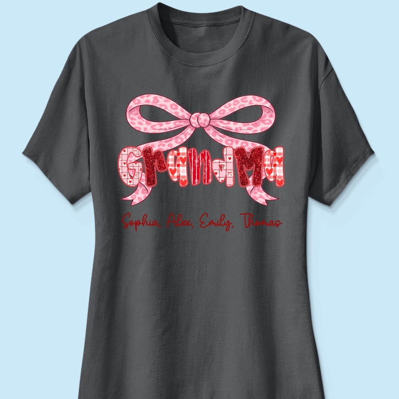 Preppy Valentine Pattern Grandma Mom Nana With Kids Name - Personalized Shirt - Valentine's Day Gift For Grandma