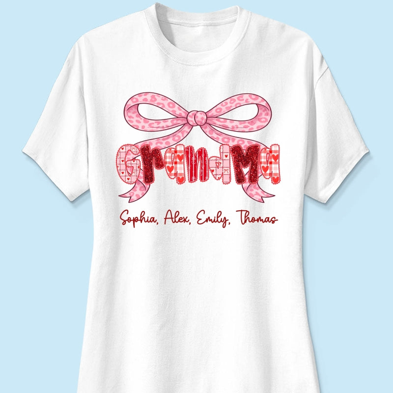 Preppy Valentine Pattern Grandma Mom Nana With Kids Name - Personalized Shirt - Valentine's Day Gift For Grandma