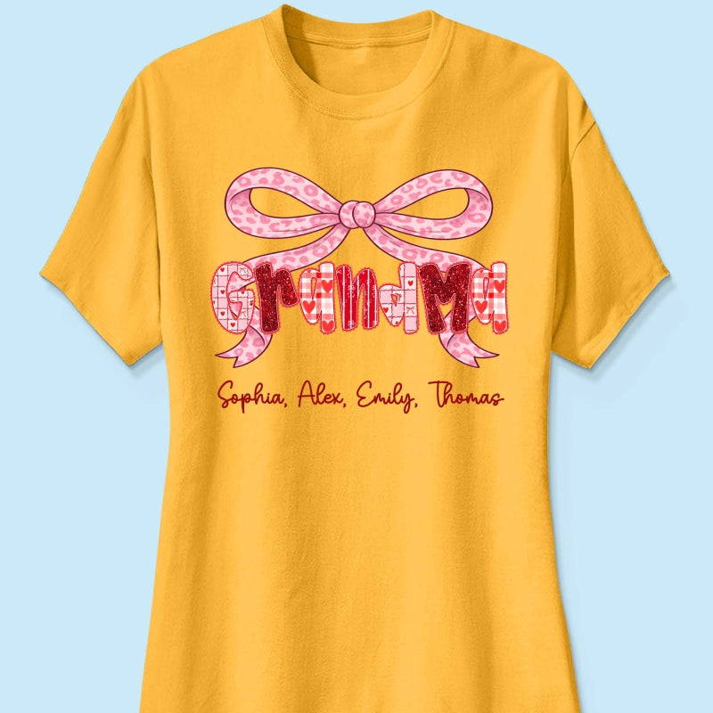 Preppy Valentine Pattern Grandma Mom Nana With Kids Name - Personalized Shirt - Valentine's Day Gift For Grandma