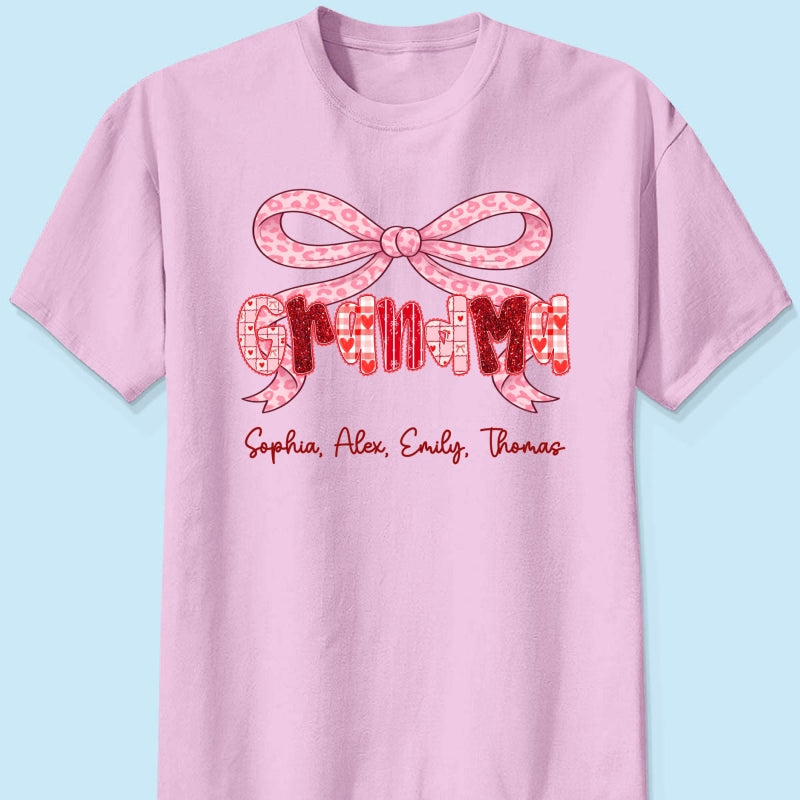 Preppy Valentine Pattern Grandma Mom Nana With Kids Name - Personalized Shirt - Valentine's Day Gift For Grandma