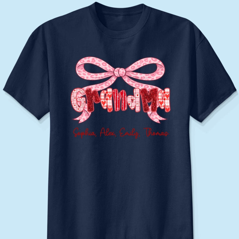 Preppy Valentine Pattern Grandma Mom Nana With Kids Name - Personalized Shirt - Valentine's Day Gift For Grandma