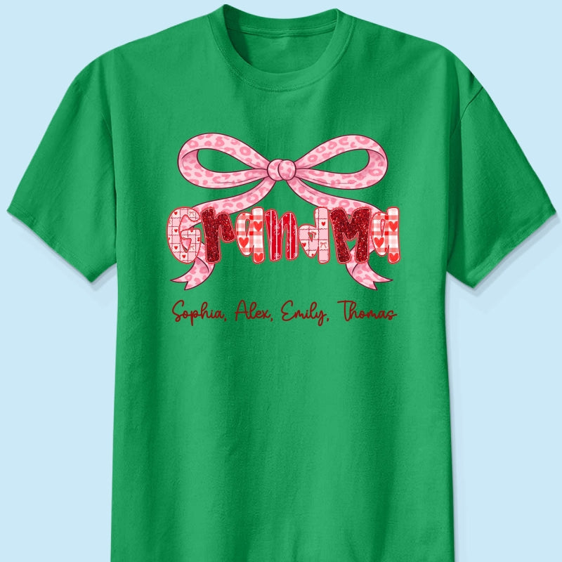 Preppy Valentine Pattern Grandma Mom Nana With Kids Name - Personalized Shirt - Valentine's Day Gift For Grandma