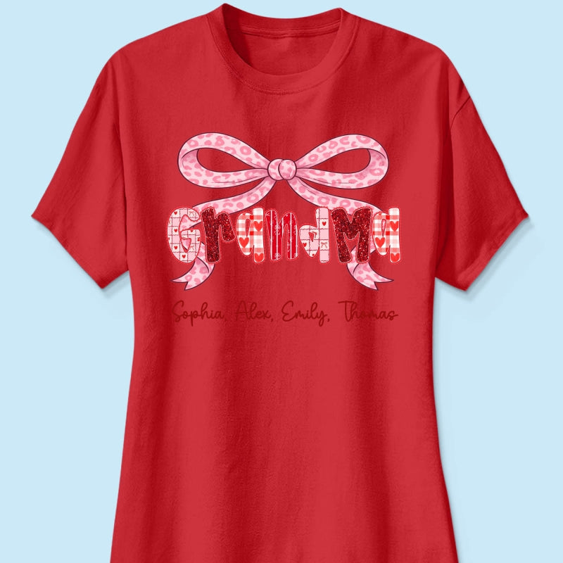 Preppy Valentine Pattern Grandma Mom Nana With Kids Name - Personalized Shirt - Valentine's Day Gift For Grandma