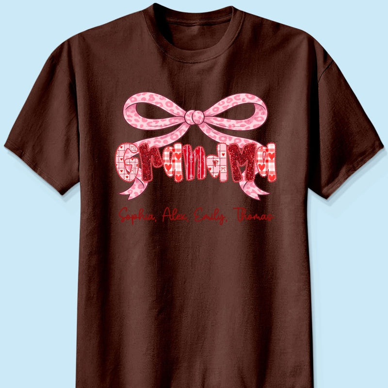 Preppy Valentine Pattern Grandma Mom Nana With Kids Name - Personalized Shirt - Valentine's Day Gift For Grandma