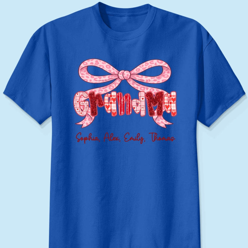 Preppy Valentine Pattern Grandma Mom Nana With Kids Name - Personalized Shirt - Valentine's Day Gift For Grandma