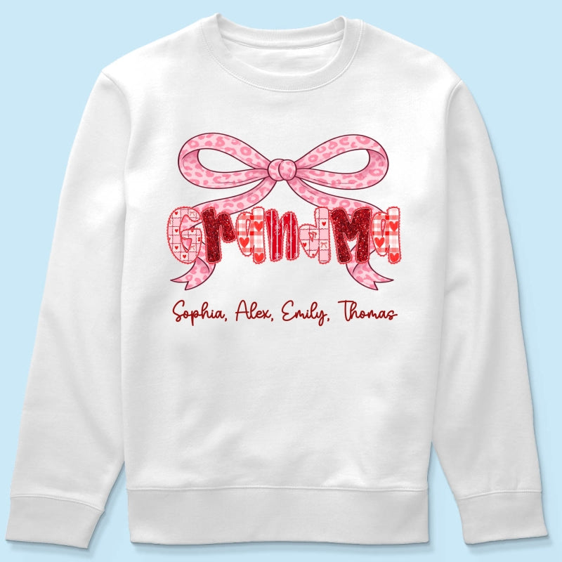 Preppy Valentine Pattern Grandma Mom Nana With Kids Name - Personalized Shirt - Valentine's Day Gift For Grandma
