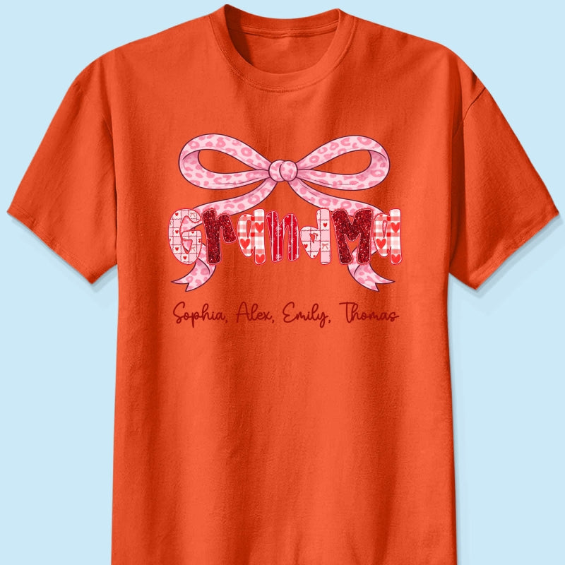 Preppy Valentine Pattern Grandma Mom Nana With Kids Name - Personalized Shirt - Valentine's Day Gift For Grandma