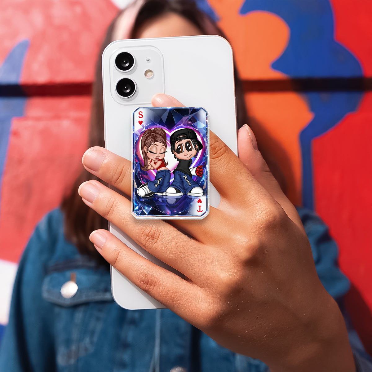 Y2K Couple King Queen Card - Personalized Phone Grip - Heartfelt Valentine's Day Gift for Her, for Him, Couple Matching Phone Grips