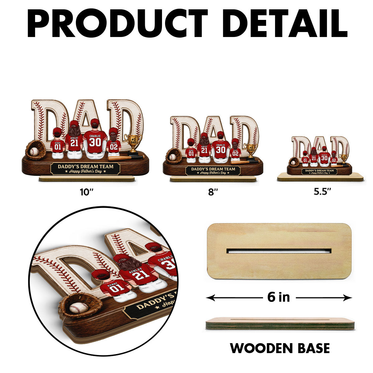 Baseball Daddy's Dream Team - Personalized 2-Layered Wooden Plaque - Unique Trending  Gift For Dad, Husband, Baseball Fans