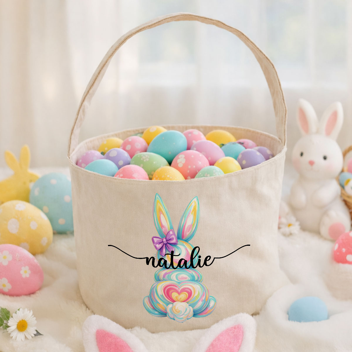 Bunny Egg Hunt Bag For Kids - Personalized Bucket Bag - Gift For Kids, Grandkids, Easter Gift