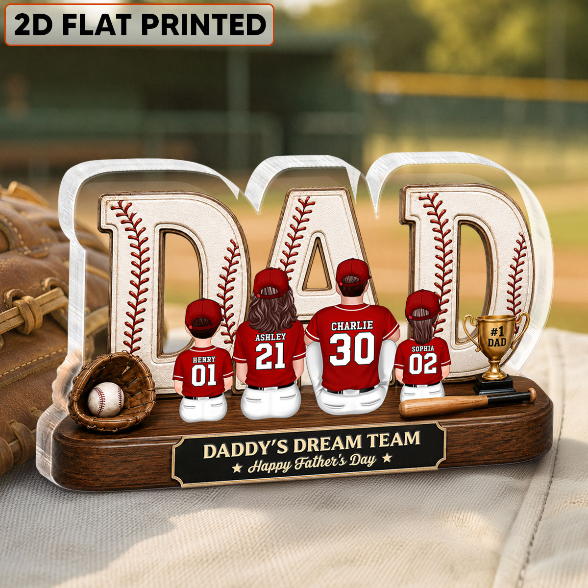 Baseball Daddy's Dream Team - Personalized Acrylic Block Plaque -  Gift For Dad, Husband, Baseball Fans