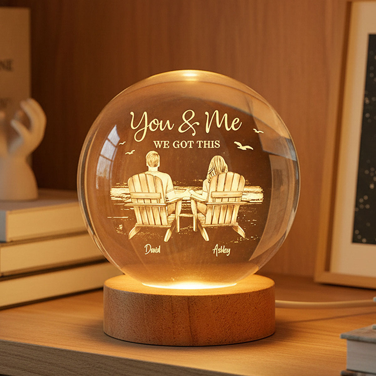 Eternal Love Couple Beach Landscape - Personalized Crystal Ball LED Night Light - Valentine's Day Gift For Couple