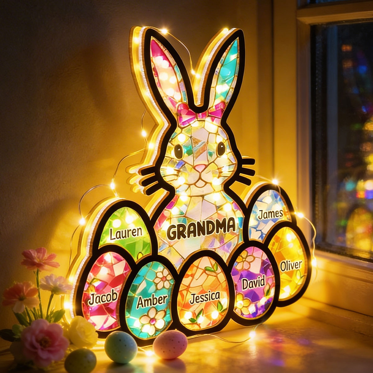 Bunny Grandma Easter Gift - Personalized Suncatcher Night Light - Easter Decor for Grandma